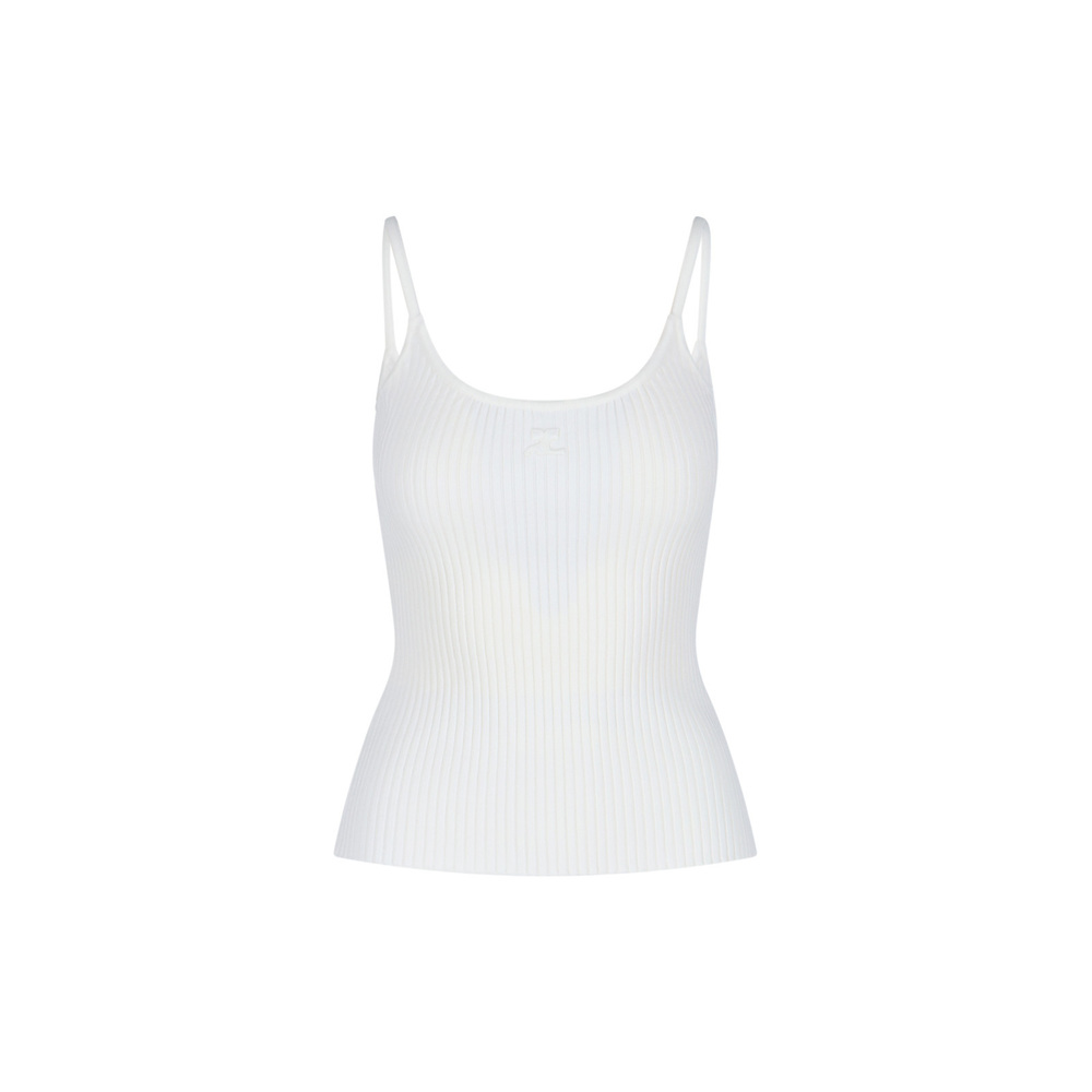 COURRÈGES Tank Top, In White Fabric, Ribbed Workmanship